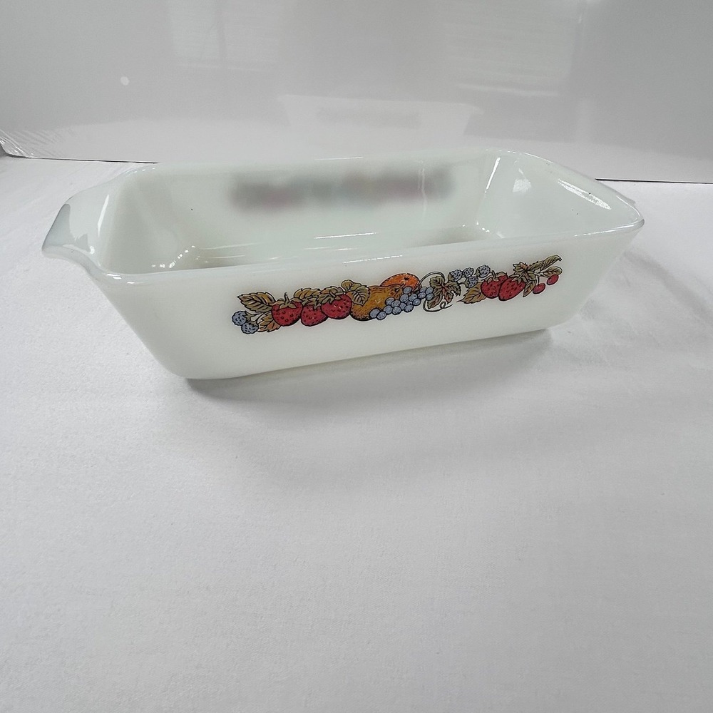 Anchor Hocking USA Fire King 1 Qt Loaf Pan Fruit Harvest Meatloaf Bread 441